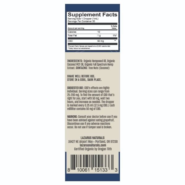 organic cbd oil full spectrum lazarus naturals back