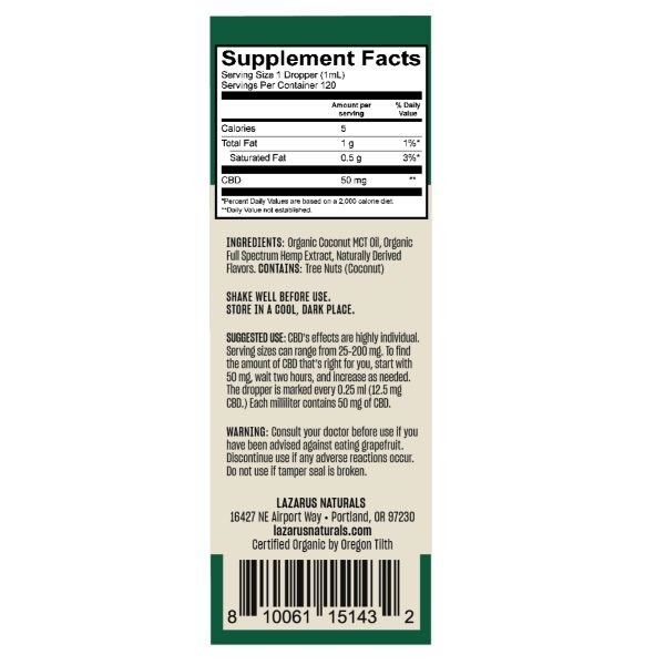 organic cbd oil full spectrum lazarus naturals chocolate mint back